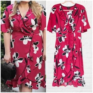 NEW Who What Wear pink faux wrap ruffle accent midi dress